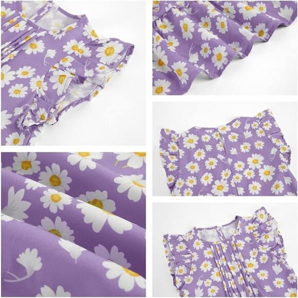 Girls Floral Sundress Ruffle Sleeveless Casual Crewneck Summer Holiday Dresses - Picture 5 of 13